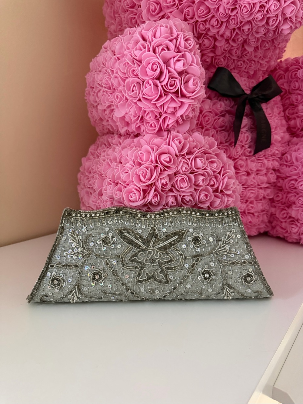 Elegant Silver Beaded Evening Clutch - Women Accessories